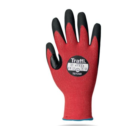 Traffi Schneidfeste Handschuhe, Größe 7, S, Schneidfest, Nitril, Nylon Rot