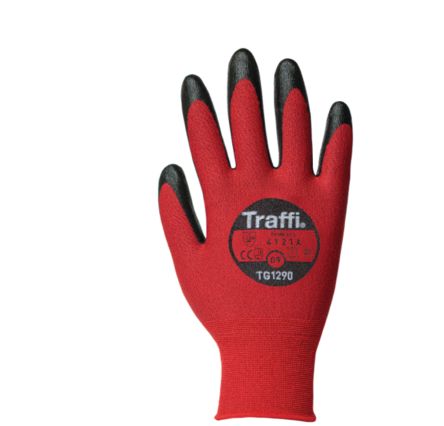 Traffi Schneidfeste Handschuhe, Größe 7, S, Schneidfest, Kohlenstofffaser, Polyester Rot