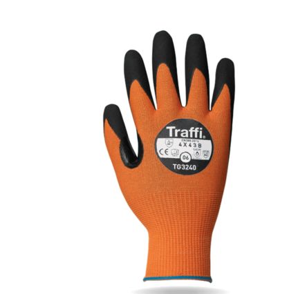 Traffi Schneidfeste Handschuhe, Größe 10, XL, Schneidfest, Nitril, Nylon Orange