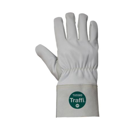 Traffi Schneidfeste Handschuhe, Größe 10, XL, Schneidfest, Leder, Para-Aramid Weiß