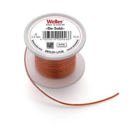 Weller Treccia Per Dissaldatura T0051301899 Desolder Wic, Lunghezza 15m, Larghezza 2.5mm No, Senza Piombo