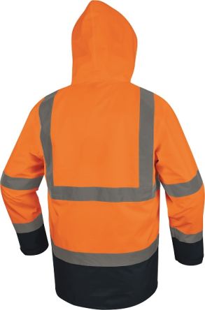 Delta Plus Unisex Warnschutzjacke, PUR-beschichtetes PE Orange Fluoreszierend - Marineblau, Futter Polyester, Größe S