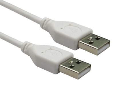 RS PRO Cable USB 2.0, Con A. USB A Macho, Con B. USB A Macho, Long. 0.8m, Color Blanco
