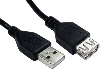 RS PRO Alargador USB 2.0, Con A. USB A Macho, Con B. USB A Hembra, Long. 1m, Color Negro