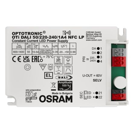 Osram LED Konstantspannungs-Treiber 220 → 240 V LED-Treiber, Ausgang 15-54V / 600-1400mA, Dimmbar Konstantstrom