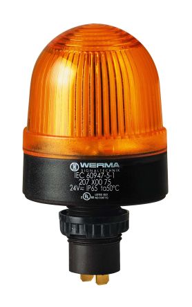 Werma 207 Series Yellow Continuous Lighting Beacon, 115 V, Built-in Mounting, LED Bulb