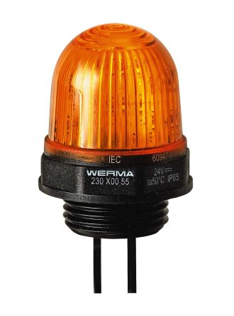 Werma 230 Series Yellow Continuous Lighting Beacon, 12 V, Built-in Mounting, LED Bulb