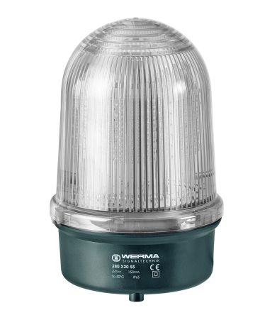 Werma 280 Series Clear Flashing Beacon, 24 V, Base Mount, LED Bulb