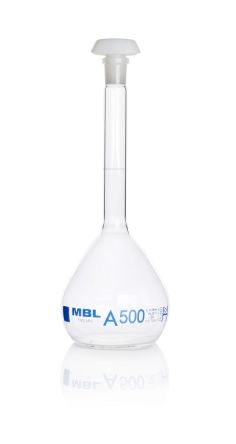RS PRO Borosilikatglas Laborflasche 500ml Messkolben Enghalsig 260 (H)mm Mit Skalenteilung