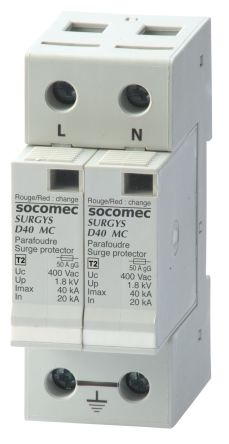 Socomec, 49821442, Überspannungsableiter,, DIN-Schienen, 1, 3-phasig, 1,8kV 160kA D40 SURGYS