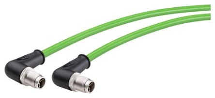 Siemens Cat6a Male M12 To M12 Ethernet Cable, Aluminium Foil, Tinned Copper Braid, Green, 15m