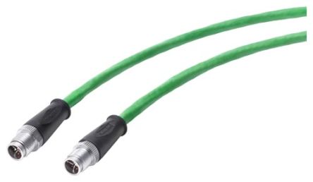 Siemens Cat7 Male M12 To M12 Ethernet Cable, Aluminium Foil, Tinned Copper Braid, Green, 1.5m
