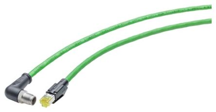 Siemens Cat6a Male M12 To RJ45 Ethernet Cable, Aluminium Foil With A Braided Tin-plated Copper Wire Screen, Green, 2m