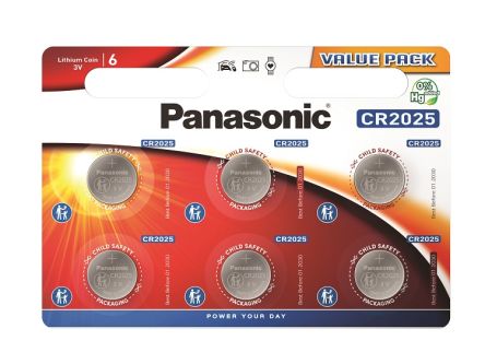 Panasonic CR2025, LiMnO2 Knopfzelle Ø 20mm, 3V