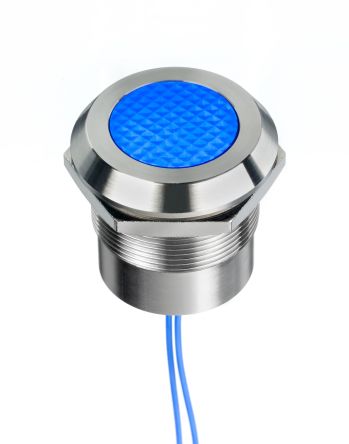 RS PRO Voyant LED Lumineux Bleu, Dia. 25mm, 12 → 24V C.a. / V C.c., Taille De La Lampe 18.2 Mm, IP67, IP69K