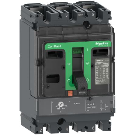 Schneider Electric MCCB, 3 Polos, 63A, Montaje Fijo, ComPacT NSX, ComPacT NSX100N