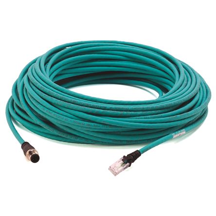 Rockwell Automation Cat5e Straight M12 To Straight RJ45 Ethernet Cable, Unshielded Twisted Pair (UTP), Green, 3m