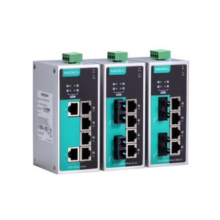 MOXA Unmanaged Ethernet Switch, Bis 5km, 9.6 → 60V Dc