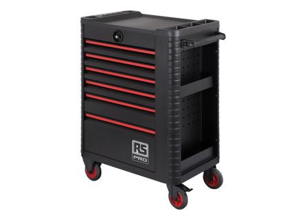 RS PRO 6 Drawer Steel Wheeled Tool Chest, 1018mm X 458mm X 746mm
