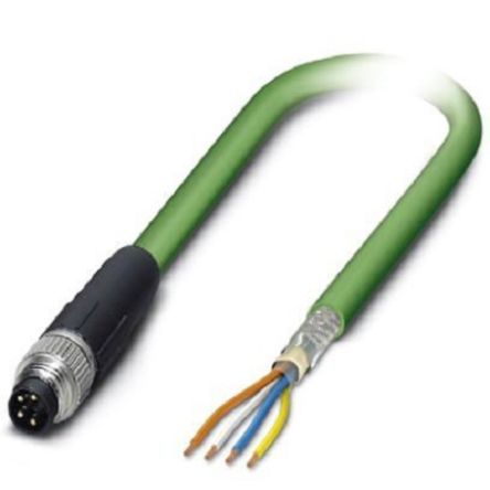 Phoenix Contact Cat5 Straight Male M8 To Unterminated Ethernet Cable, Shielded, Green, 5m