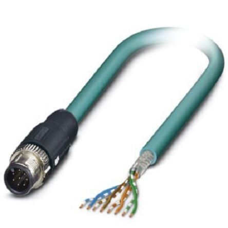 Phoenix Contact Ethernetkabel Cat.5, 10m, Blau Patchkabel, A M12 Geschirmt Stecker, B Offenes Ende