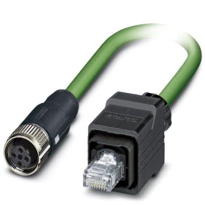 Phoenix Contact Ethernetkabel Cat.5, 2m, Grün Patchkabel, A M12 Geschirmt Buchse, B RJ45