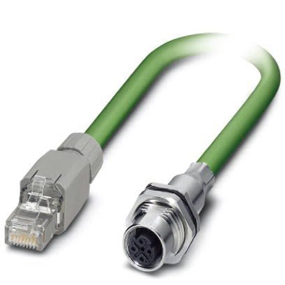 Phoenix Contact Ethernetkabel Cat.5e, 2m, Grün Patchkabel, A M12 Geschirmt Buchse, B RJ45