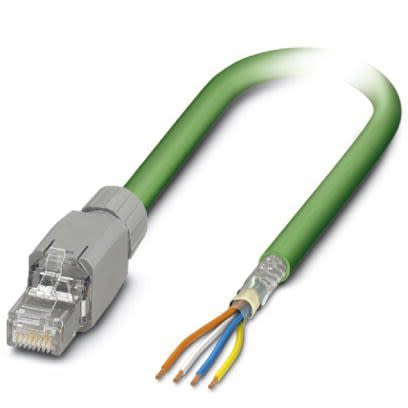 Phoenix Contact Cat5e Straight Male RJ45 To Unterminated Ethernet Cable, Shielded, Green, 2m