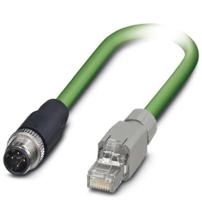 Phoenix Contact Ethernetkabel Cat.5, 2m, Grün Patchkabel, A M12 Geschirmt Stecker, B RJ45