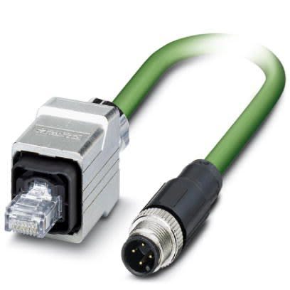 Phoenix Contact Ethernetkabel Cat.5, 2m, Grün Patchkabel, A M12 Geschirmt Stecker, B RJ45