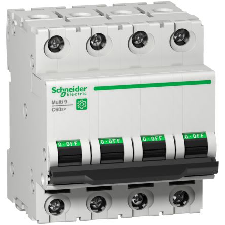 Schneider Electric Interruptor Automático Estrecho 4P, 16A, Curva Tipo D, Multi 9, Montaje En Carril DIN