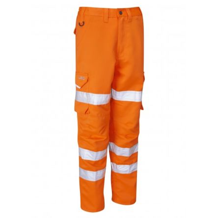 Leo Workwear CL01-O Orange Hi-Vis, Stain Resistant, Waterproof Hi Vis Trousers, 90 → 98cm Waist Size