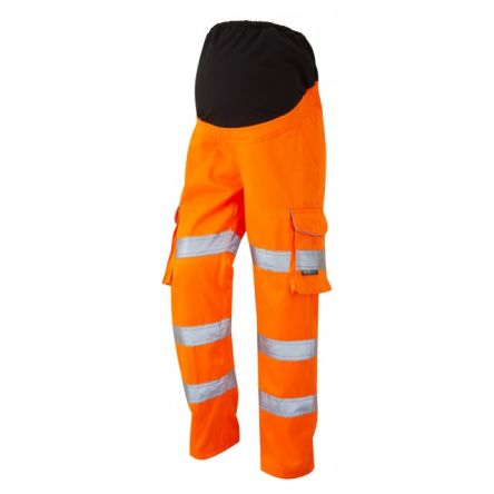 Leo Workwear CM01-O Damen Warnschutzhose, Baumwolle, Polyester Orange, Größe 98 → 114cm X 29Zoll