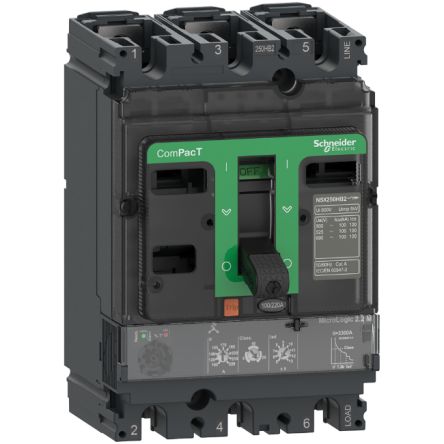 Schneider Electric, ComPacT MCCB 3P 100A, Fixed Mount