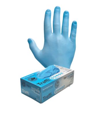 Traffi Guantes Desechables De Nitrilo Azul, Talla L, Caja De 100 Unidades