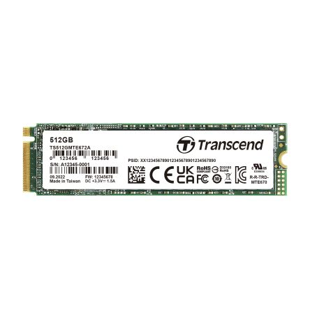 Transcend MTE672 A, M.2 2280 Intern HDD-Festplatte NVMe PCIe Gen 3 X 4 Industrieausführung, 3D TLC, 512 GB, SSD