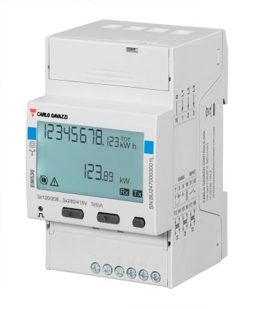 Carlo Gavazzi EM530 Energiemessgerät LCD 62.41mm X 53.4mm, 8+3-stellig / 3-phasig, Impulsausgang