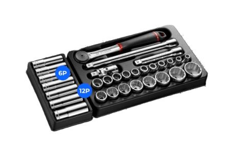 Facom 23-Piece 1/2 In Deep Socket/Standard Socket Set With Ratchet, 6 Point; 12 Point