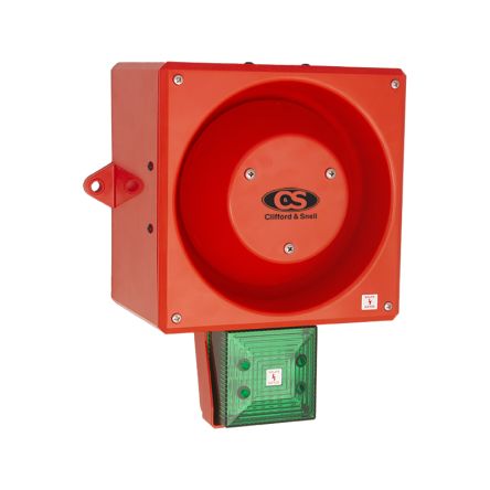 Clifford & Snell YL80 Hi Vis Series Green Sounder Beacon, 115 V Ac, IP66, Wall Or Bulkhead, 116dB At 1 Metre