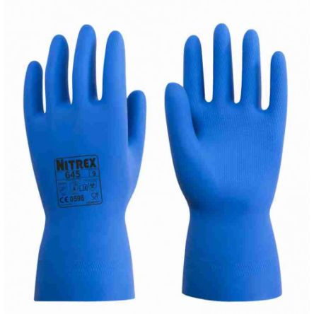 Unigloves 645* Blue Latex Chemical Resistant Work Gloves, Size 9, Large