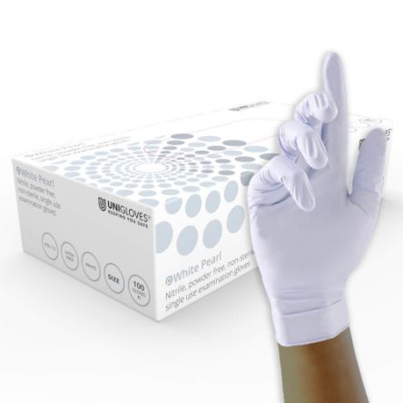 Unigloves GP0*** White Powder-Free Nitrile Disposable Gloves, Size XS, Food Safe, 100 Per Pack