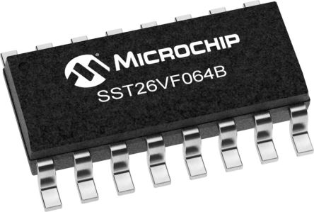 Microchip Memoria Flash, SPI, SQI SST26VF064BT-104I/SO 64Mbit, SOIC, 16 Pines