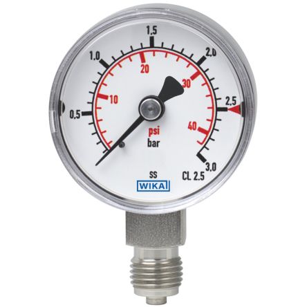 WIKA G 1/4 Analogue Pressure Gauge 10bar Back Entry, 43079504, 0bar Min.