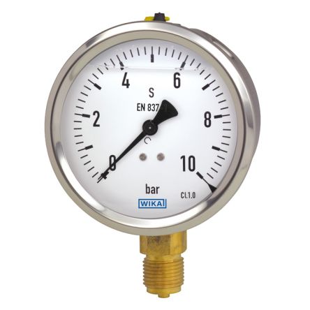 WIKA NPT 1/4 Analogue Pressure Gauge 16bar Bottom Entry, 8347433, 0bar Min.