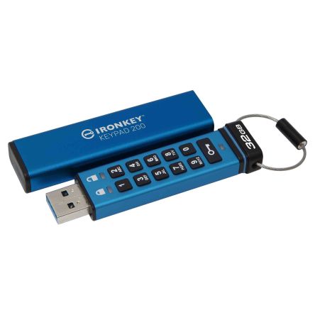 Kingston 3D TLC, USB-Stick, 32 GB, USB 3.2, AES-XTS 256 Bit, IronKey Keypad 200, 140-2 Level 3