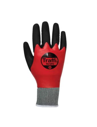 Traffi TG1072 Arbeitshandschuhe, Größe 8, M, Schneidfest, Acryl, Nylon (Futter) Schwarz / Rot