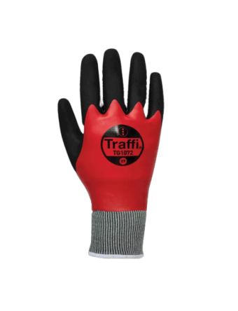 Traffi TG1072 Arbeitshandschuhe, Größe 9, L, Schneidfest, Acryl, Nylon (Futter) Schwarz / Rot