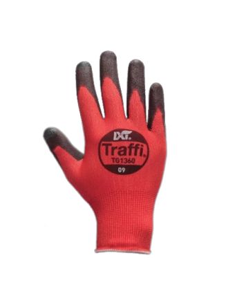 Traffi Guantes De Elastano, Nailon Negro/rojo Serie TG1360, Talla 5, XXS, Con Recubrimiento De Poliuretano, Seguridad