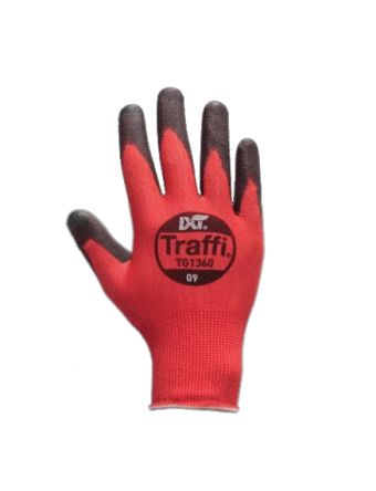 Traffi Guantes De Elastano, Nailon Negro/rojo Serie TG1360, Talla 8, M, Con Recubrimiento De Poliuretano, Seguridad