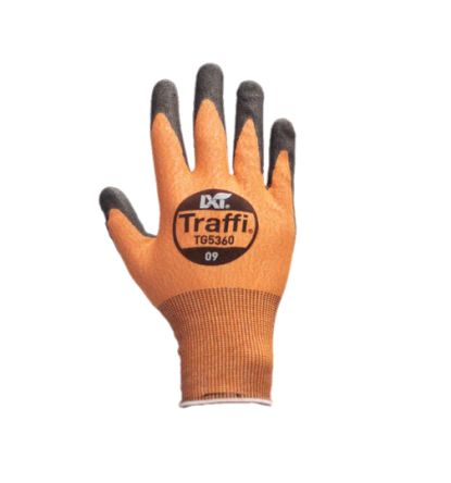 Traffi TG5360 Arbeitshandschuhe, Größe 7, S, Safety, Elastan, HPPE, Nylon, Polyester Schwarz, Orange